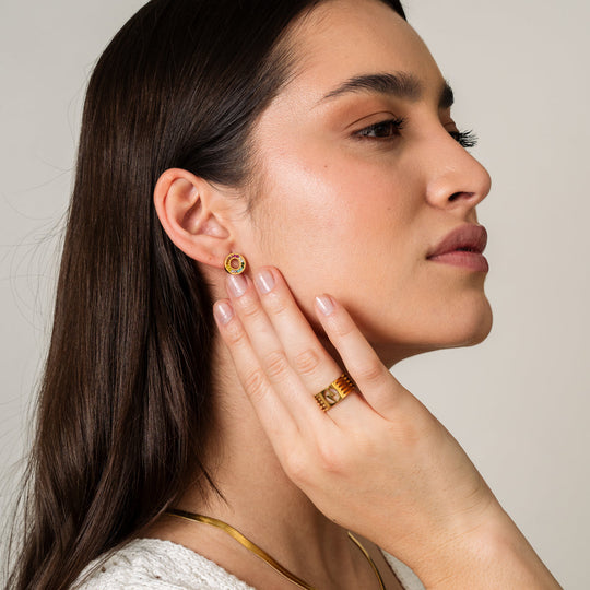 Pendientes con Piedras de Colores de Circonita Chapados en Oro de 18K